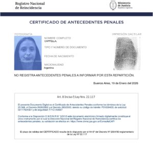 Certificado de Antecedentes Penales Argentino