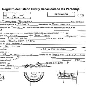 Acta de Defunción Argentina