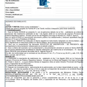 Inscripción de matrimonio argentino celebrado en el extrajero en argentina