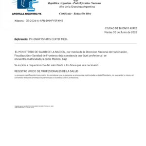 Legalización del Ministerio de Salud de Argentina desde el Exterior